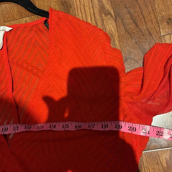 H&M Long Maci knotted sheer Red Wrap V neck Dress Sz 12 - Picture 11 of 16